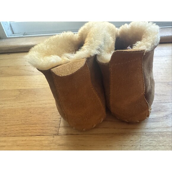 Vtg LL Bean WICKED GOOD Mocs Brown Suede Leather SHEARLING LODGE Chukka Slippers - Picture 3 of 7